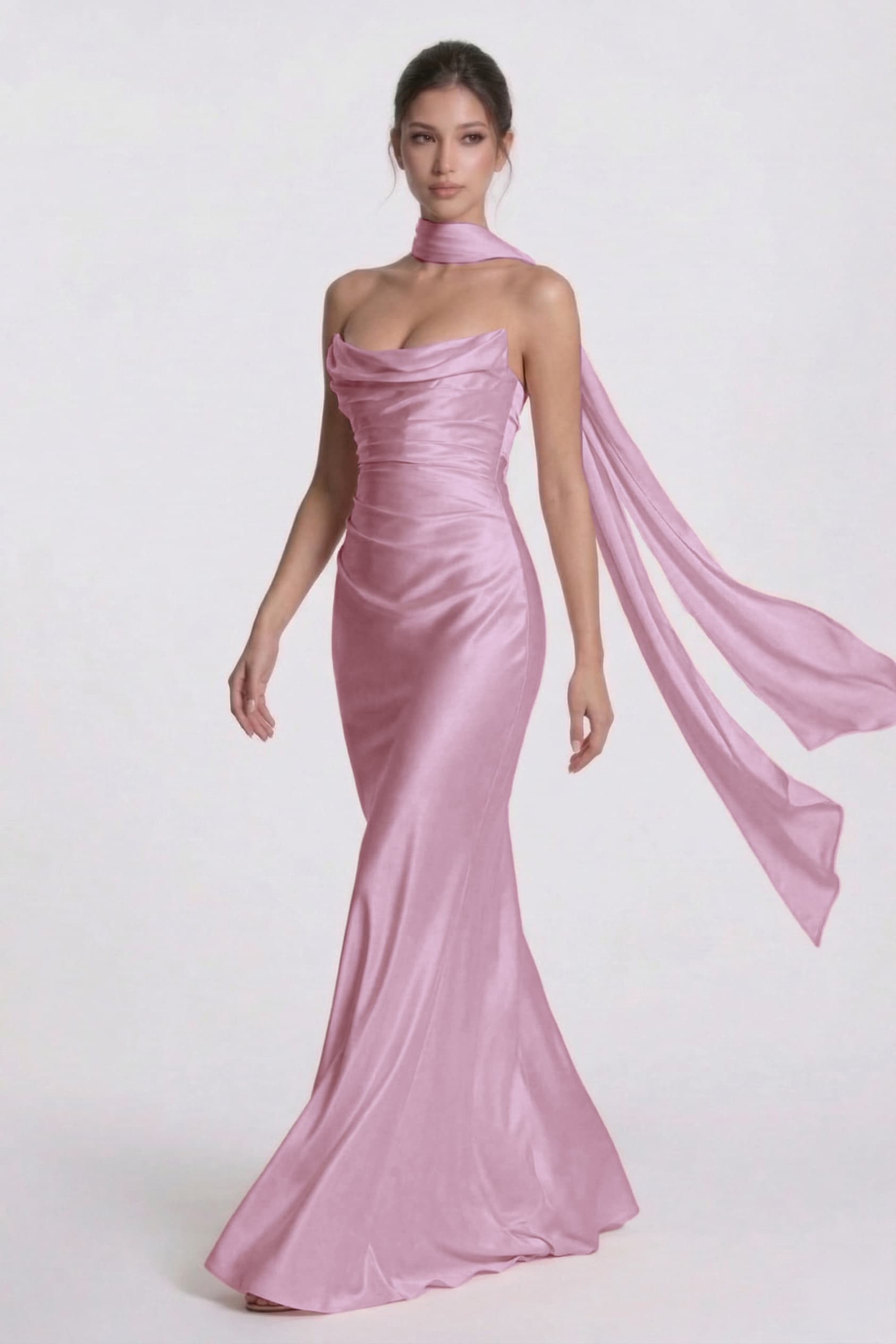 Elegant Sheath Column Floor Length Acetate Satin Bridesmaid Dress CG0305BM Bridesmaid Dress