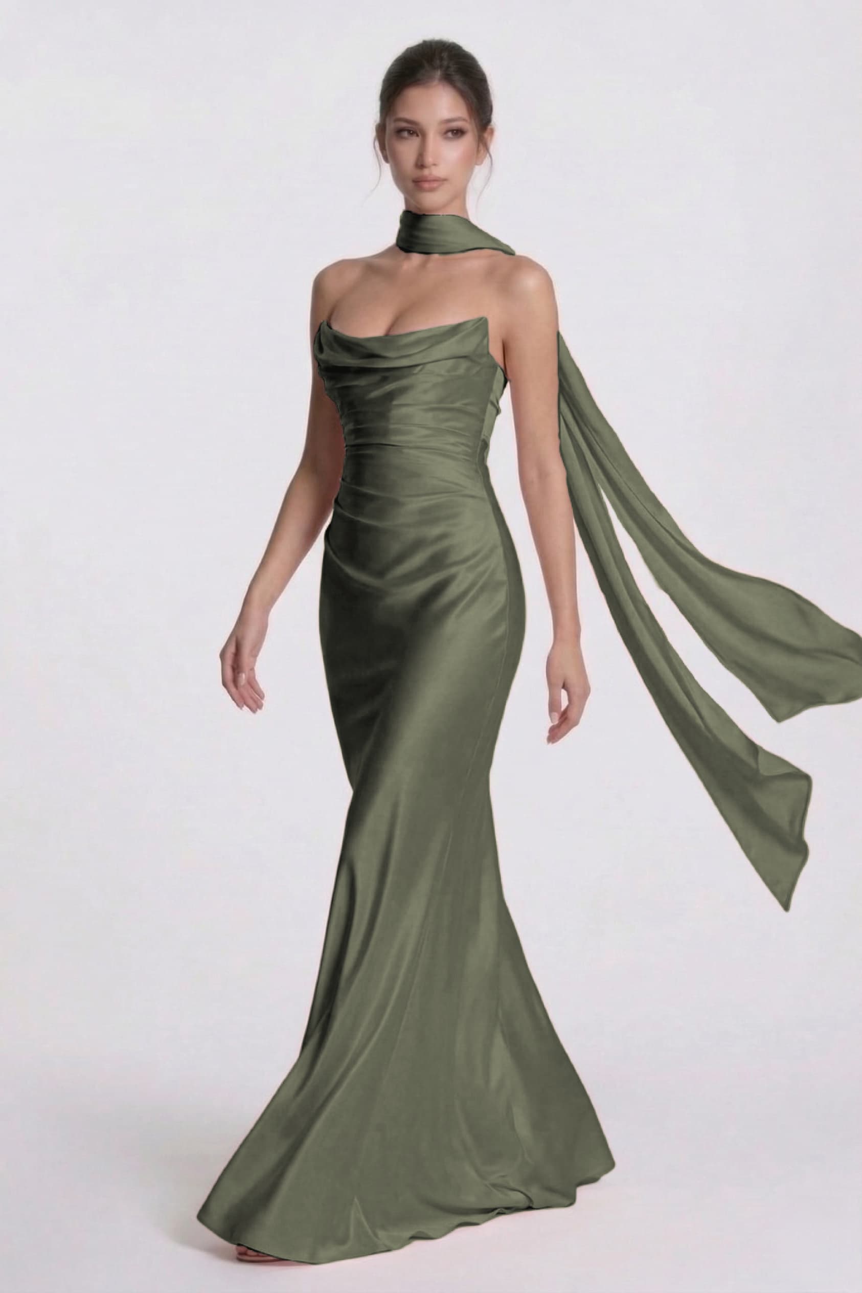 Elegant Sheath Column Floor Length Acetate Satin Bridesmaid Dress CG0305BM Bridesmaid Dress