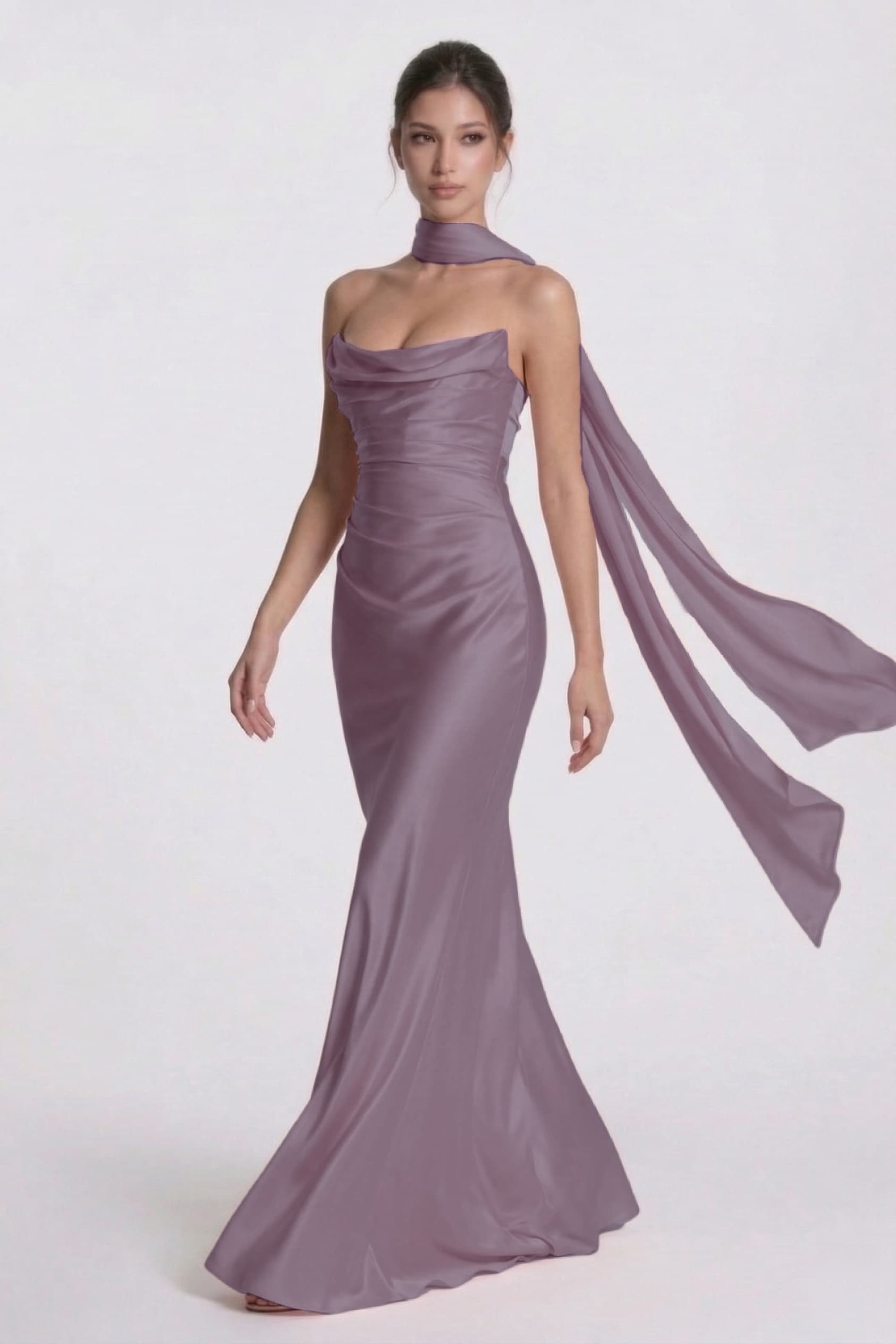 Elegant Sheath Column Floor Length Acetate Satin Bridesmaid Dress CG0305BM Bridesmaid Dress