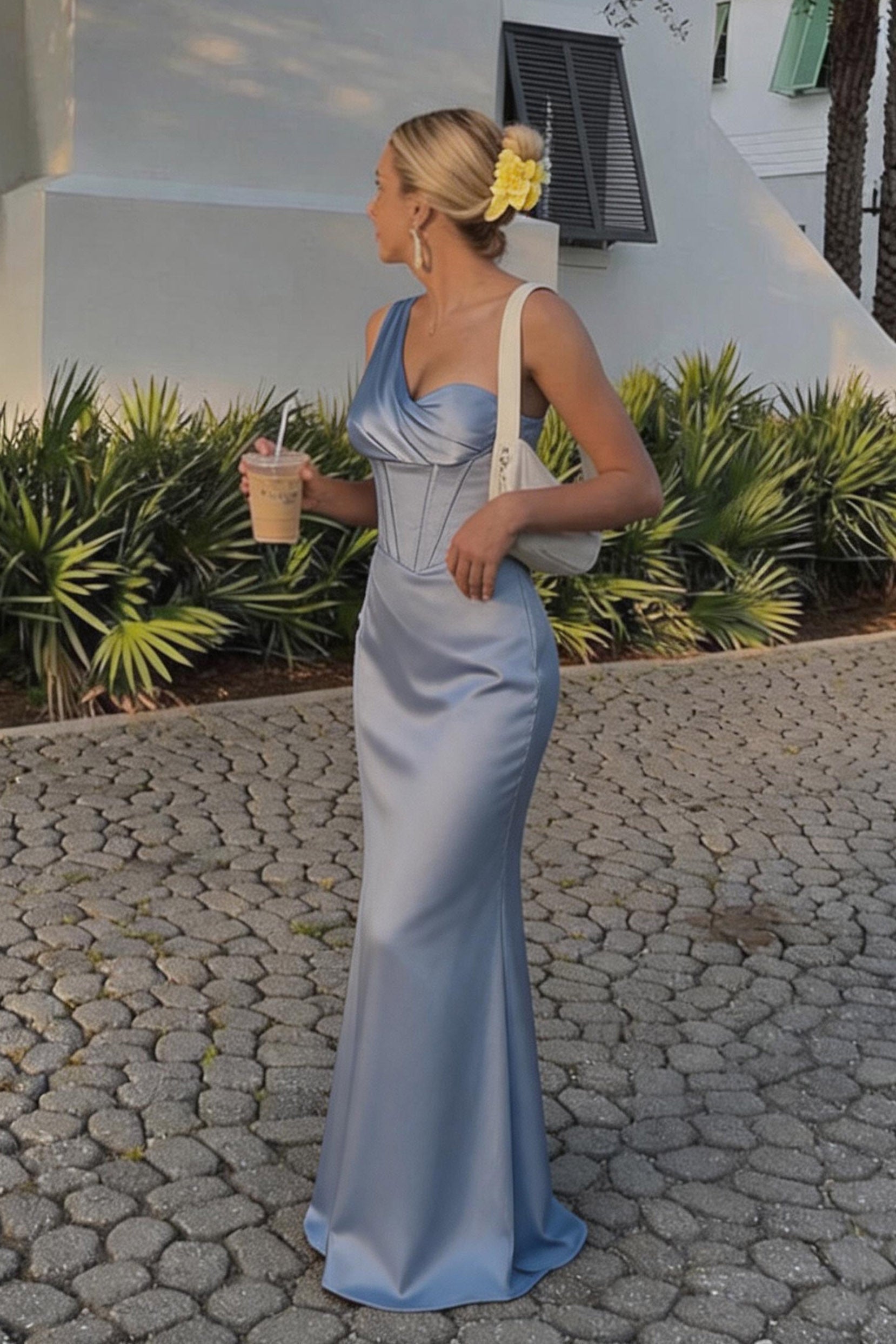 Elegant Sheath Column Floor Length Acetate Satin Bridesmaid Dress CG0307BM Bridesmaid Dress