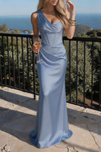 Elegant Sheath Column Floor Length Acetate Satin Bridesmaid Dress CG0307BM Bridesmaid Dress
