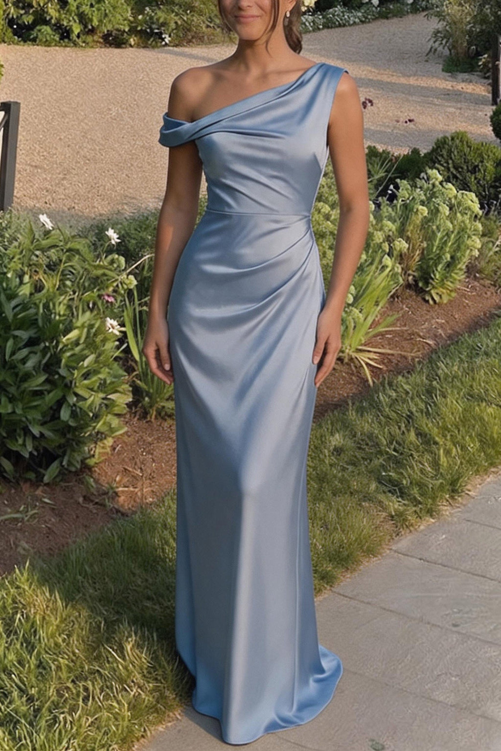 Elegant Sheath Column Floor Length Acetate Satin Bridesmaid Dress CG0309BM Bridesmaid Dress