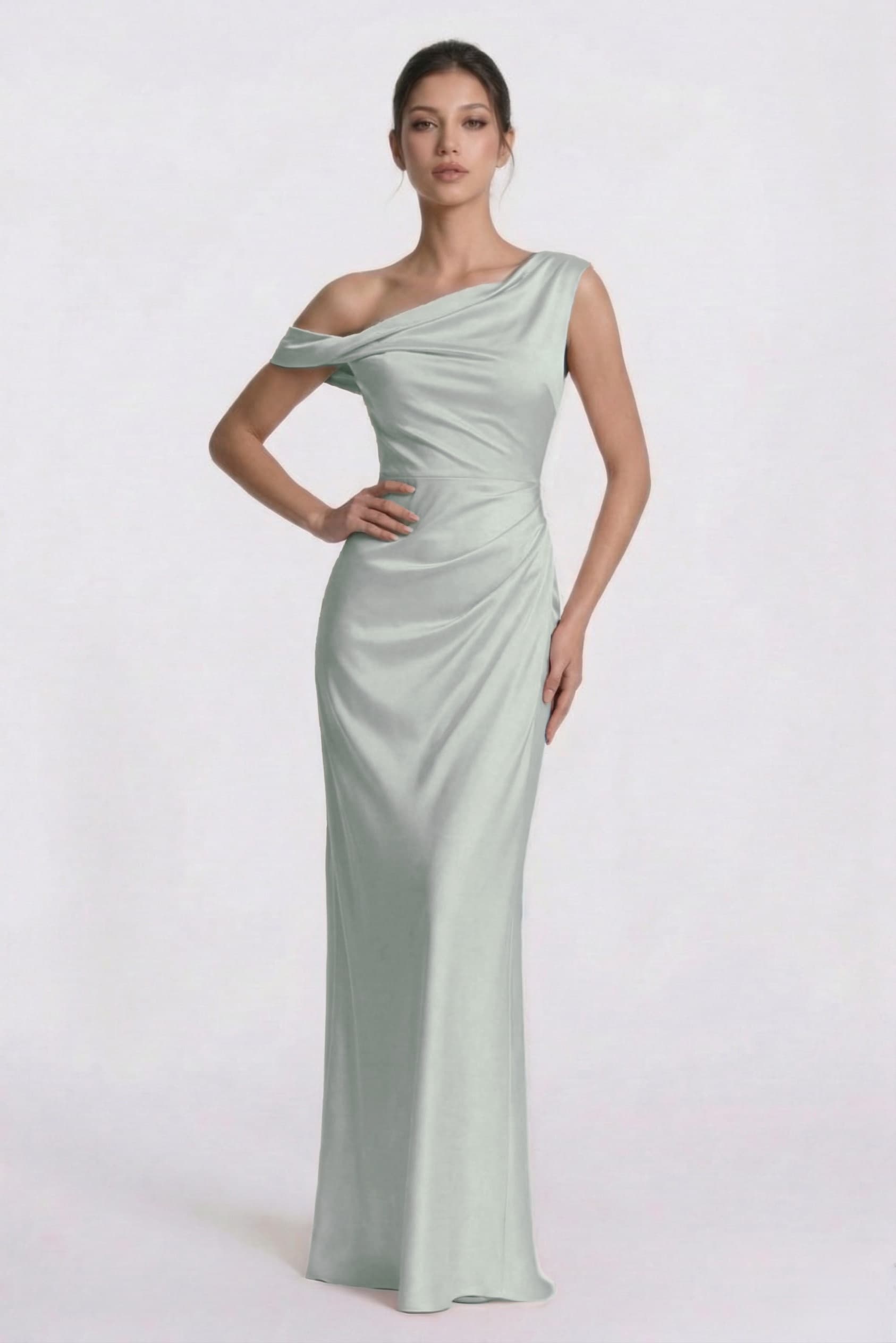 Elegant Sheath Column Floor Length Acetate Satin Bridesmaid Dress CG0309BM Bridesmaid Dress