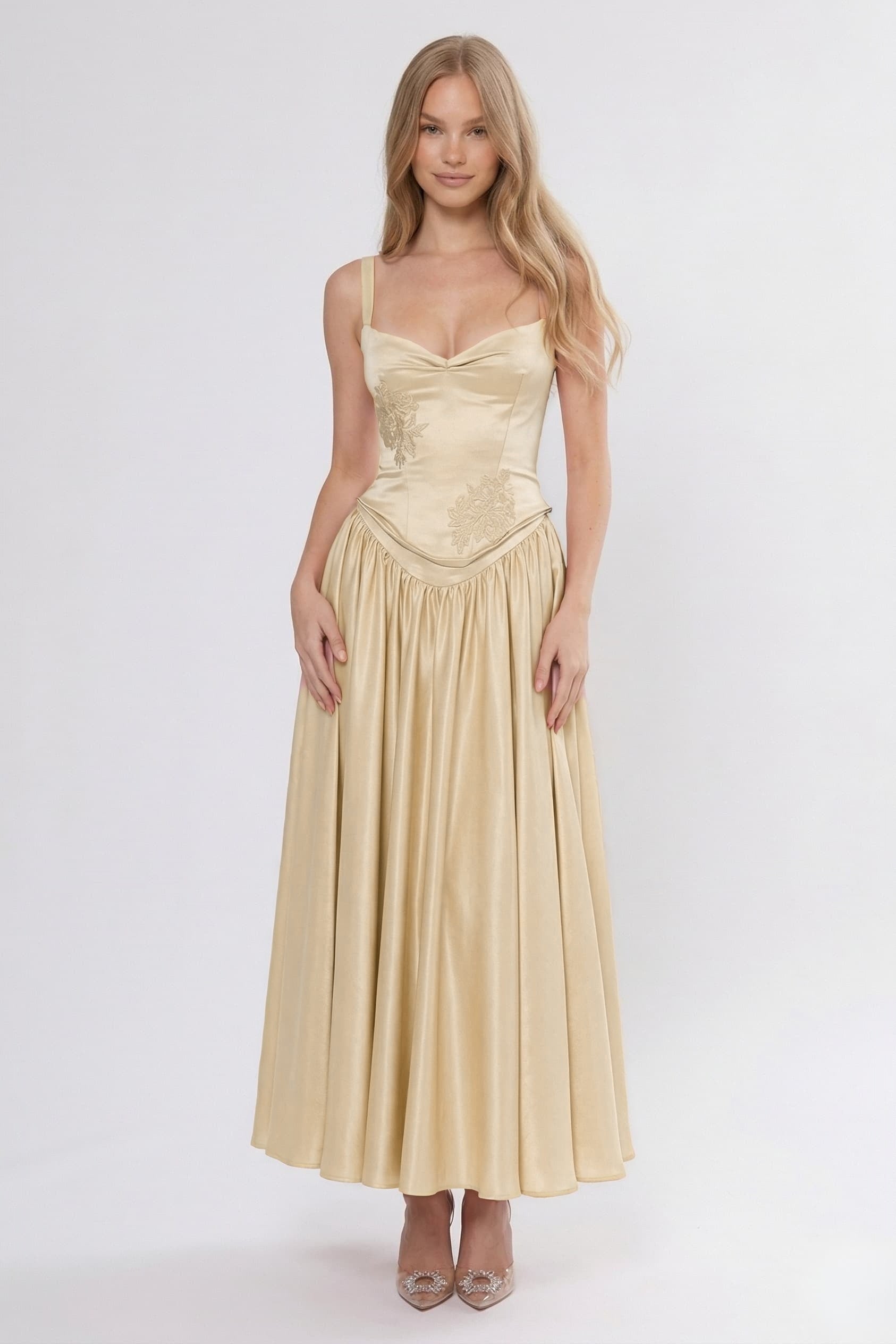Elegant A Line/Two Piece Ankle Length Soft Satin Bridesmaid Dress CG0311BM Bridesmaid Dress