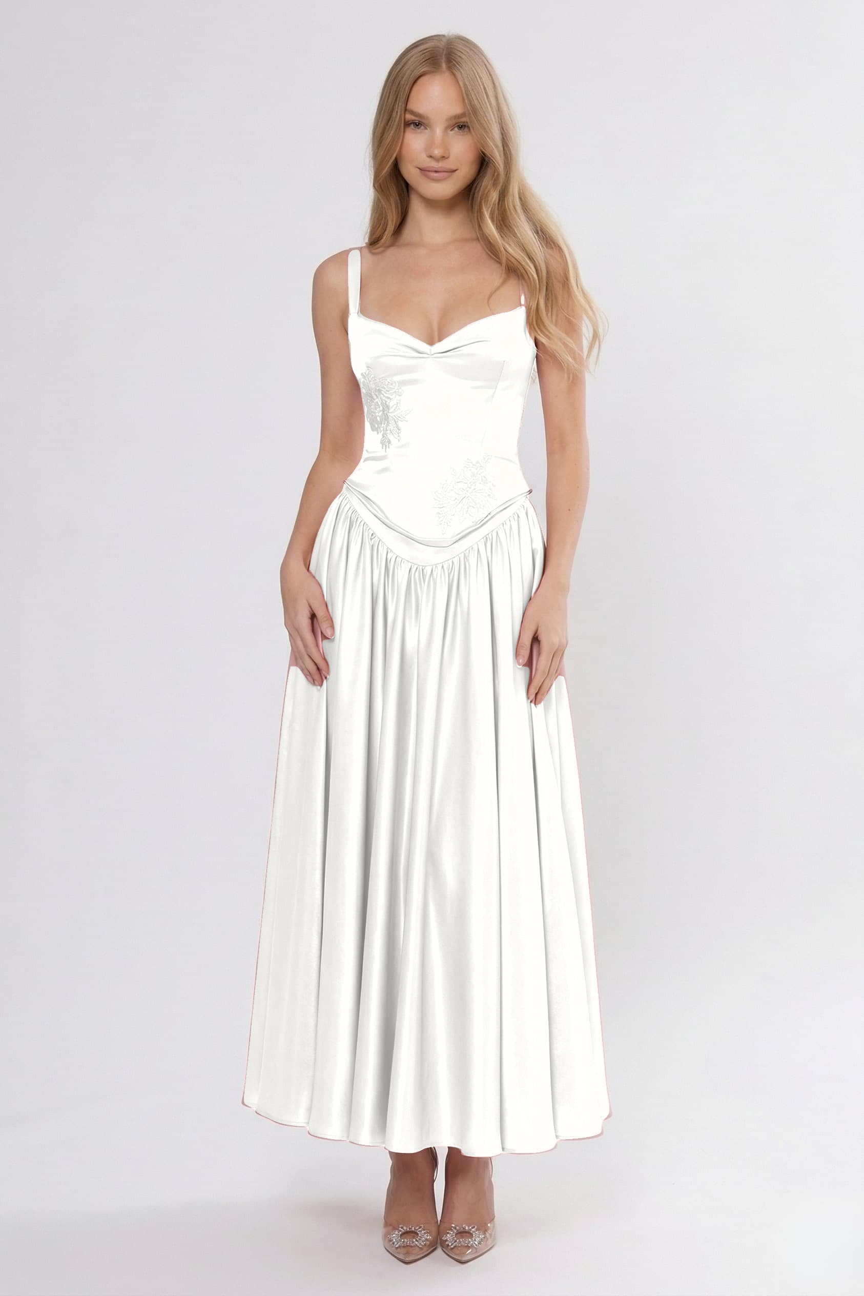 Elegant A Line/Two Piece Ankle Length Soft Satin Bridesmaid Dress CG0311BM Bridesmaid Dress