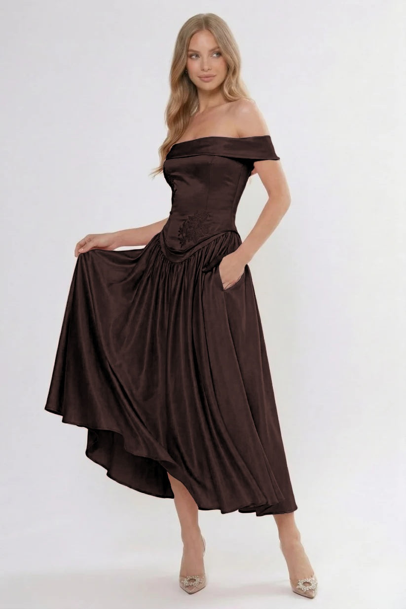 Elegant A Line/Two Piece Ankle Length Soft Satin Bridesmaid Dress CG0313BM Bridesmaid Dress