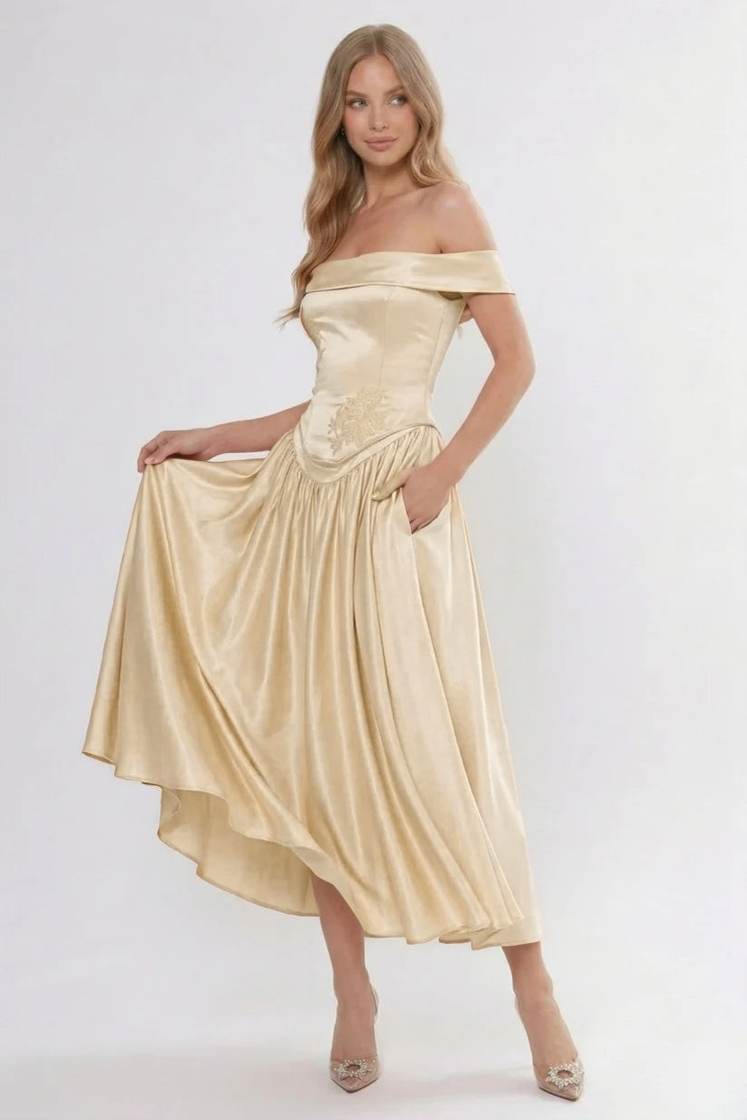 Elegant A Line/Two Piece Ankle Length Soft Satin Bridesmaid Dress CG0313BM Bridesmaid Dress