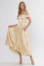 Elegant A Line/Two Piece Ankle Length Soft Satin Bridesmaid Dress CG0313BM Bridesmaid Dress