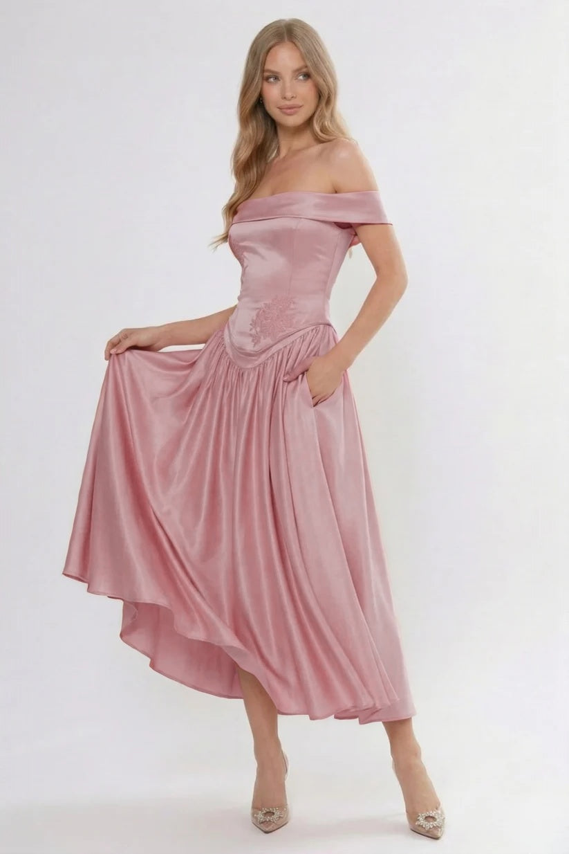 Elegant A Line/Two Piece Ankle Length Soft Satin Bridesmaid Dress CG0313BM Bridesmaid Dress