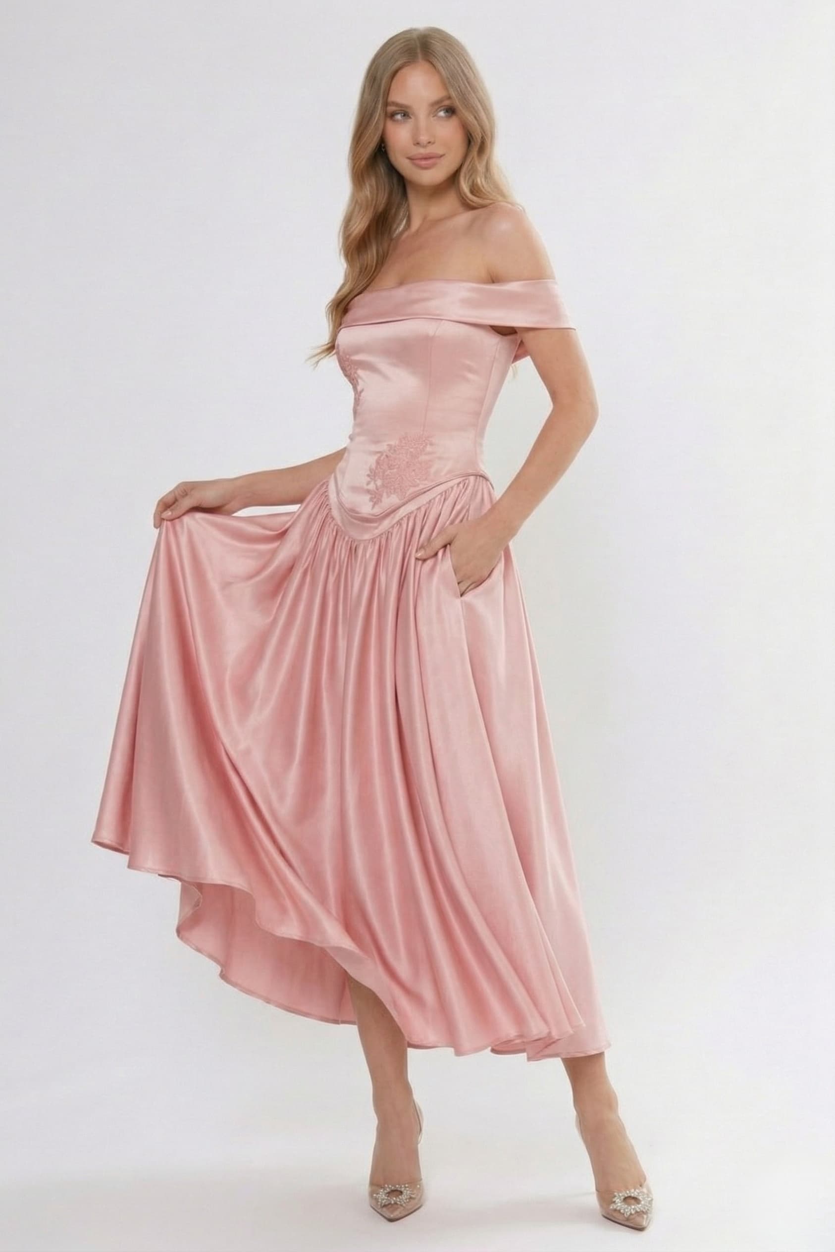 Elegant A Line/Two Piece Ankle Length Soft Satin Bridesmaid Dress CG0313BM Bridesmaid Dress
