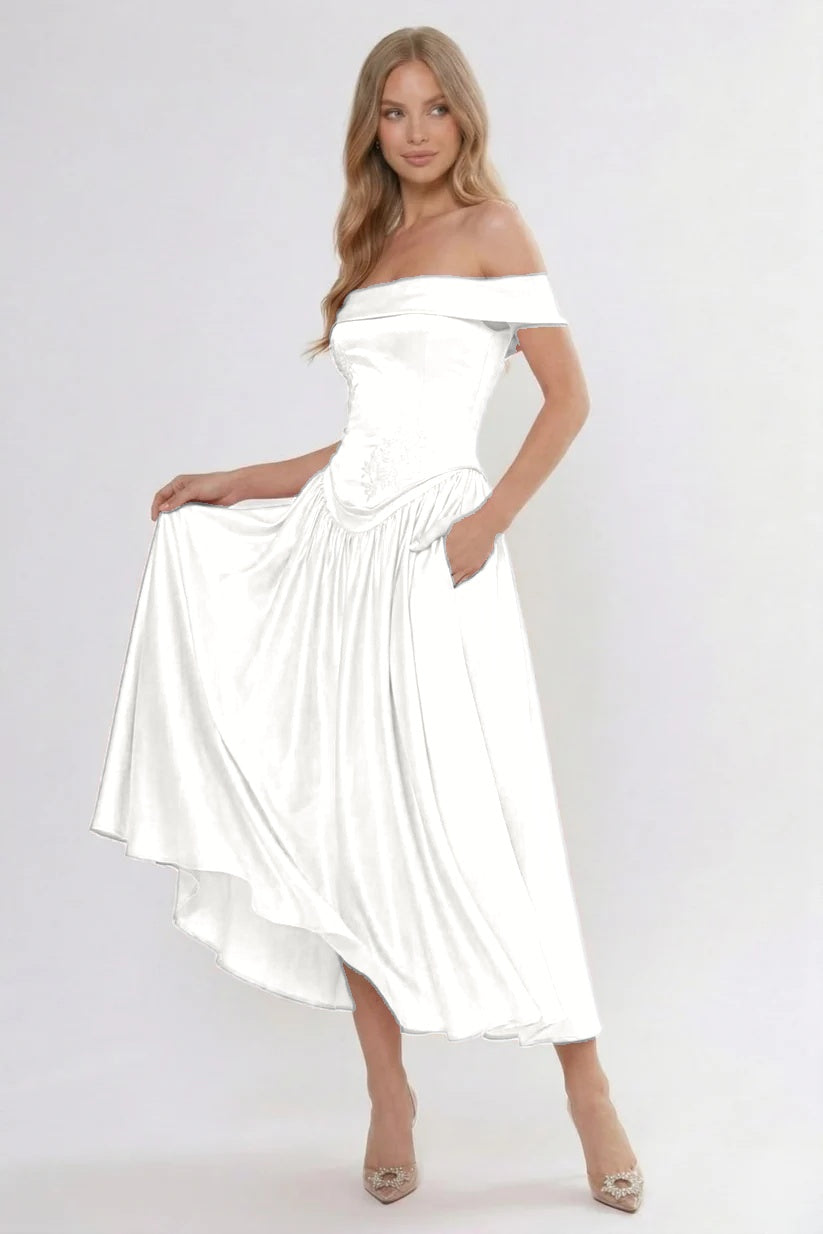 Elegant A Line/Two Piece Ankle Length Soft Satin Bridesmaid Dress CG0313BM Bridesmaid Dress