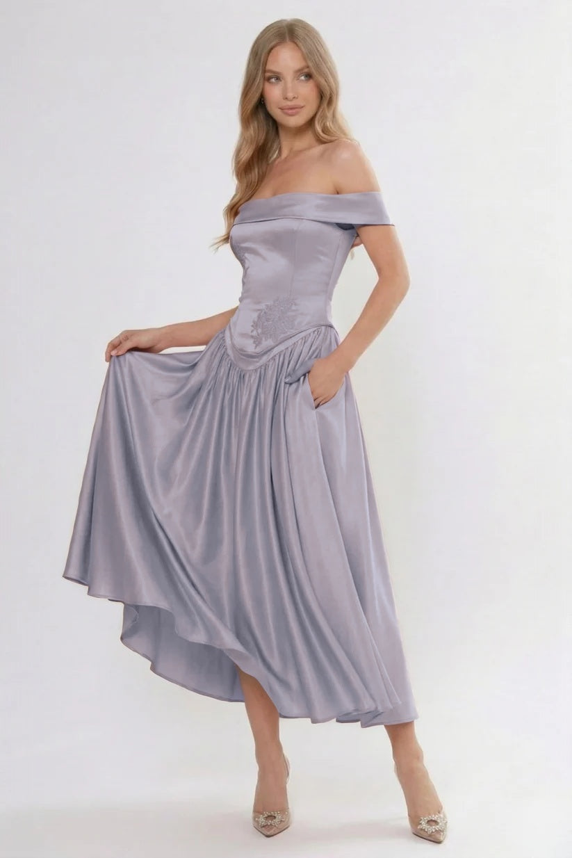 Elegant A Line/Two Piece Ankle Length Soft Satin Bridesmaid Dress CG0313BM Bridesmaid Dress