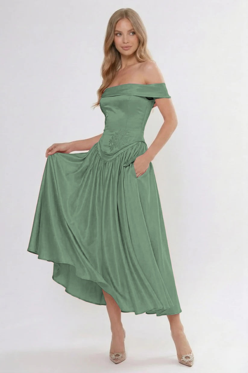 Elegant A Line/Two Piece Ankle Length Soft Satin Bridesmaid Dress CG0313BM Bridesmaid Dress