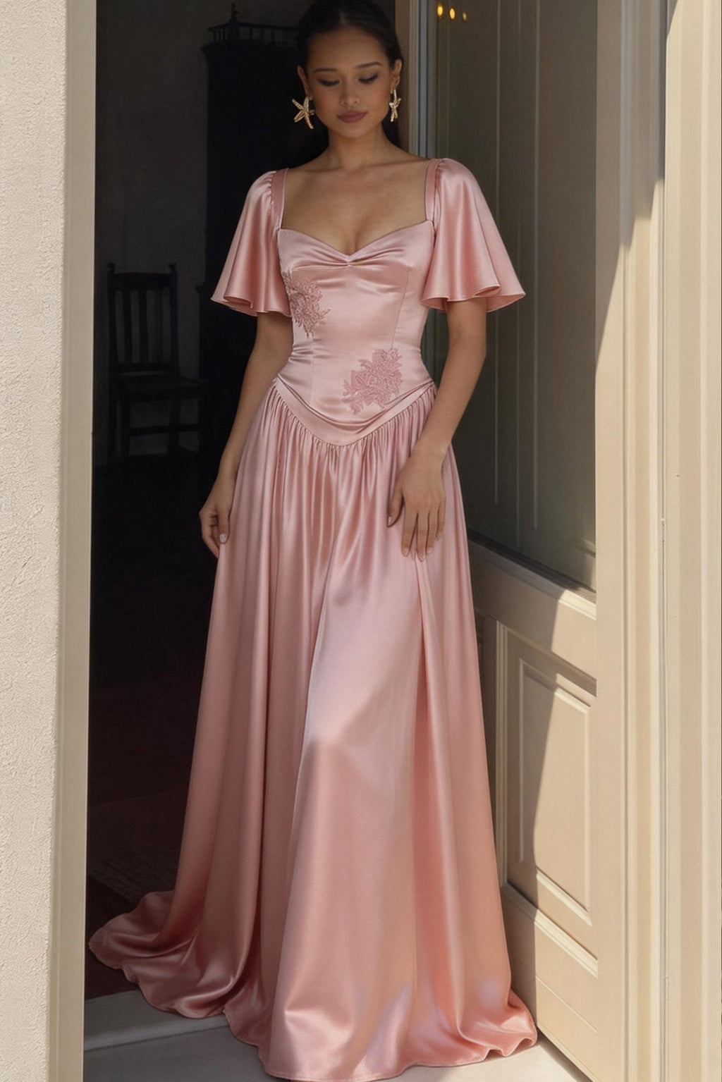 Elegant A Line/Two Piece Floor Length Soft Satin Bridesmaid Dress CG0316BM Bridesmaid Dress