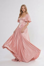 Elegant A Line/Two Piece Floor Length Soft Satin Bridesmaid Dress CG0316BM Bridesmaid Dress