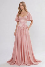 Elegant A Line/Two Piece Floor Length Soft Satin Bridesmaid Dress CG0316BM Bridesmaid Dress