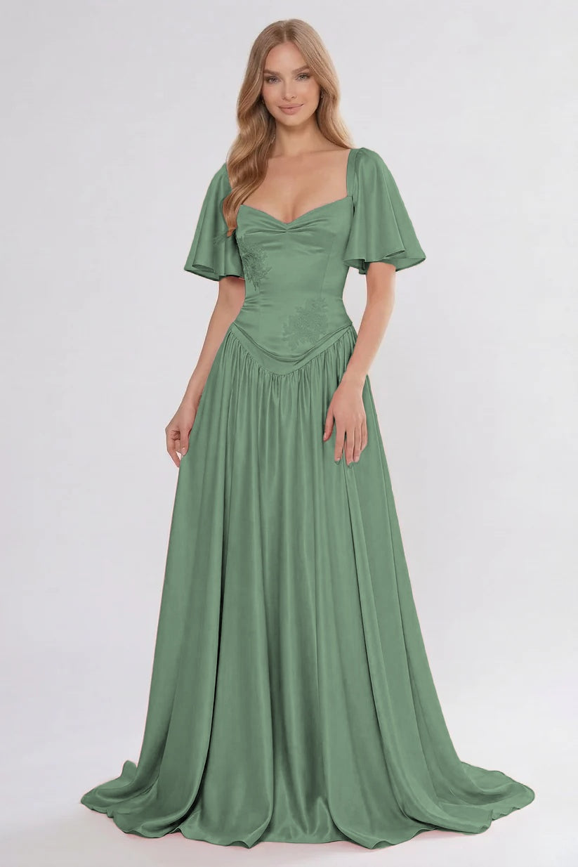 Elegant A Line/Two Piece Floor Length Soft Satin Bridesmaid Dress CG0316BM Bridesmaid Dress