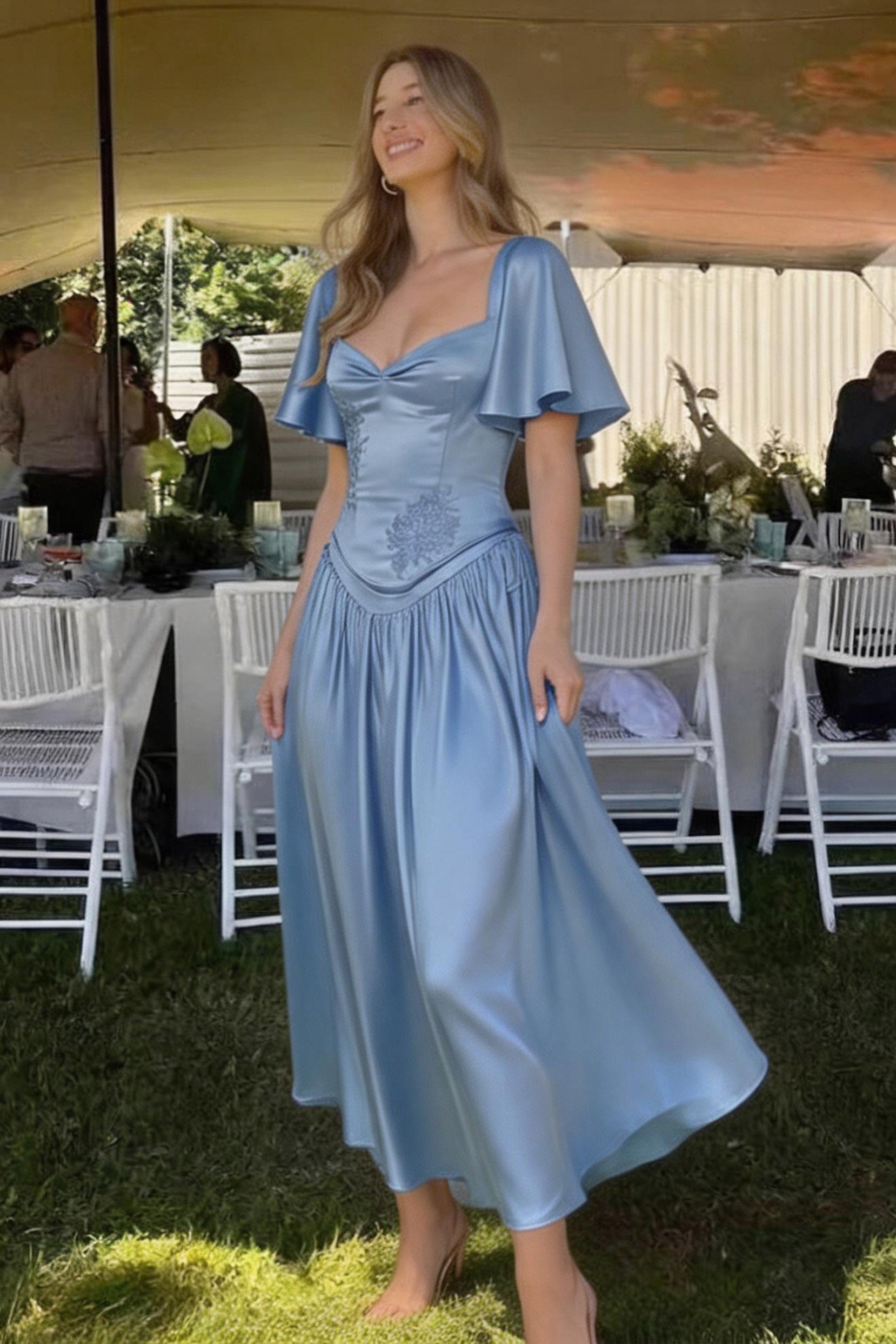 Elegant A Line/Two Piece Ankle Length Soft Satin Bridesmaid Dress CG0317BM Bridesmaid Dress