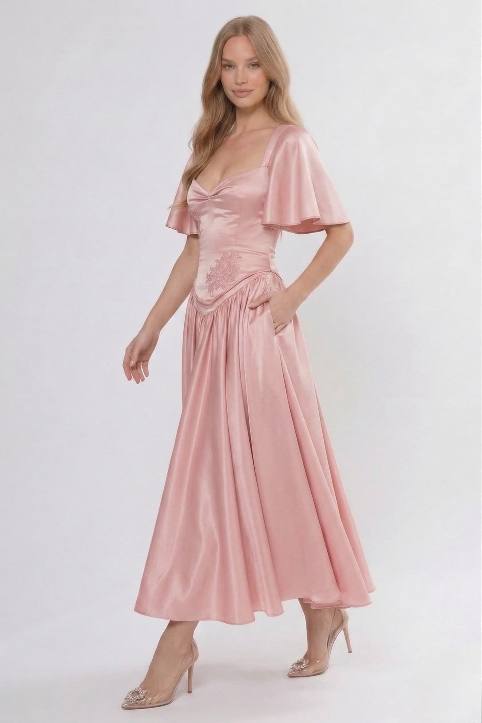 Elegant A Line/Two Piece Ankle Length Soft Satin Bridesmaid Dress CG0317BM Bridesmaid Dress