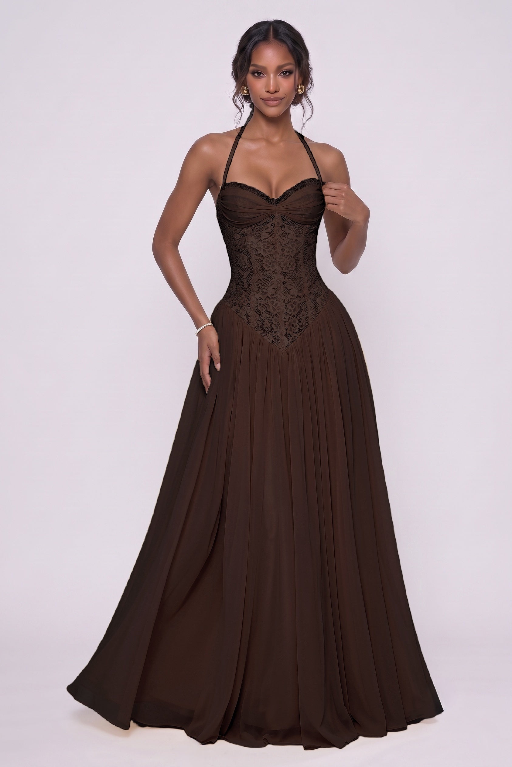 Elegant A Line Floor length Chiffon Lace Bridesmaid Dress CG0337BM Bridesmaid Dress