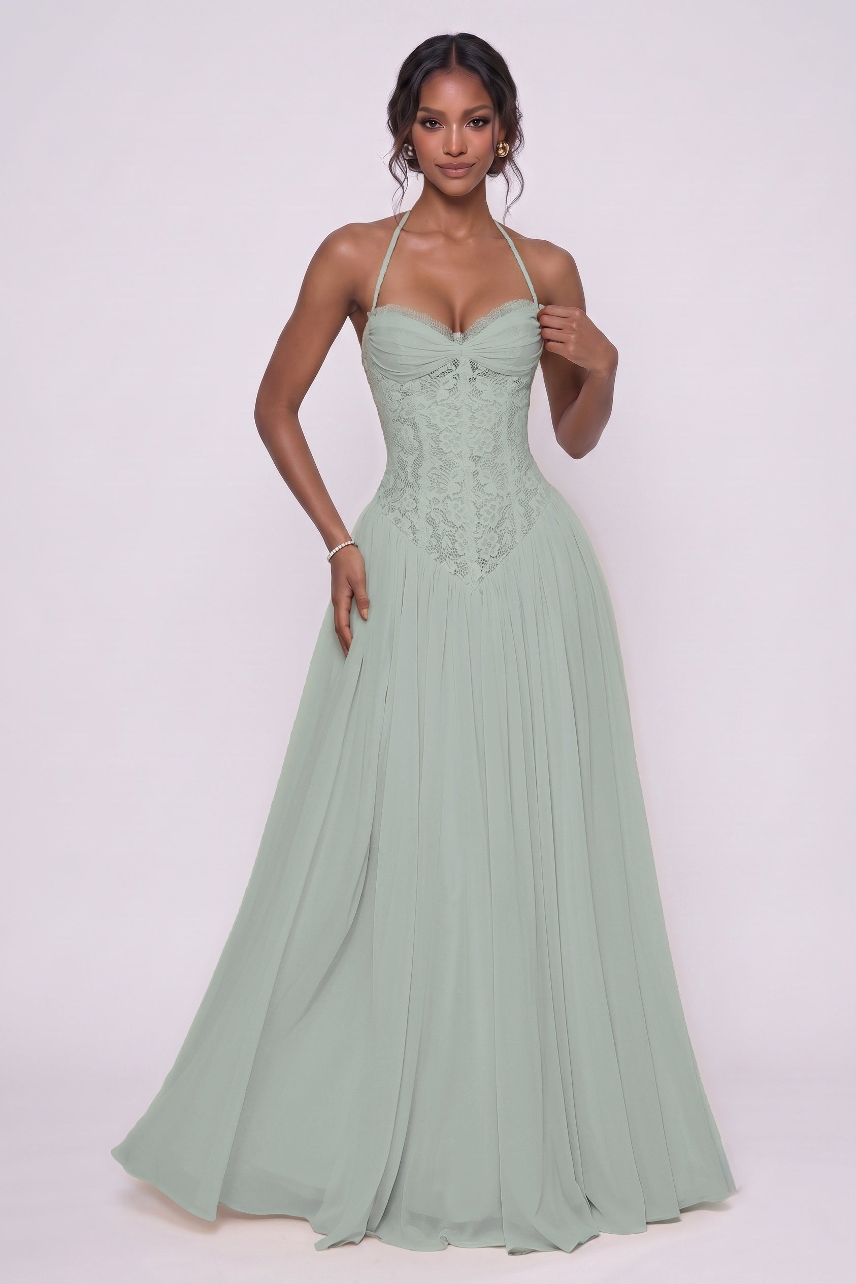 Elegant A Line Floor length Chiffon Lace Bridesmaid Dress CG0337BM Bridesmaid Dress