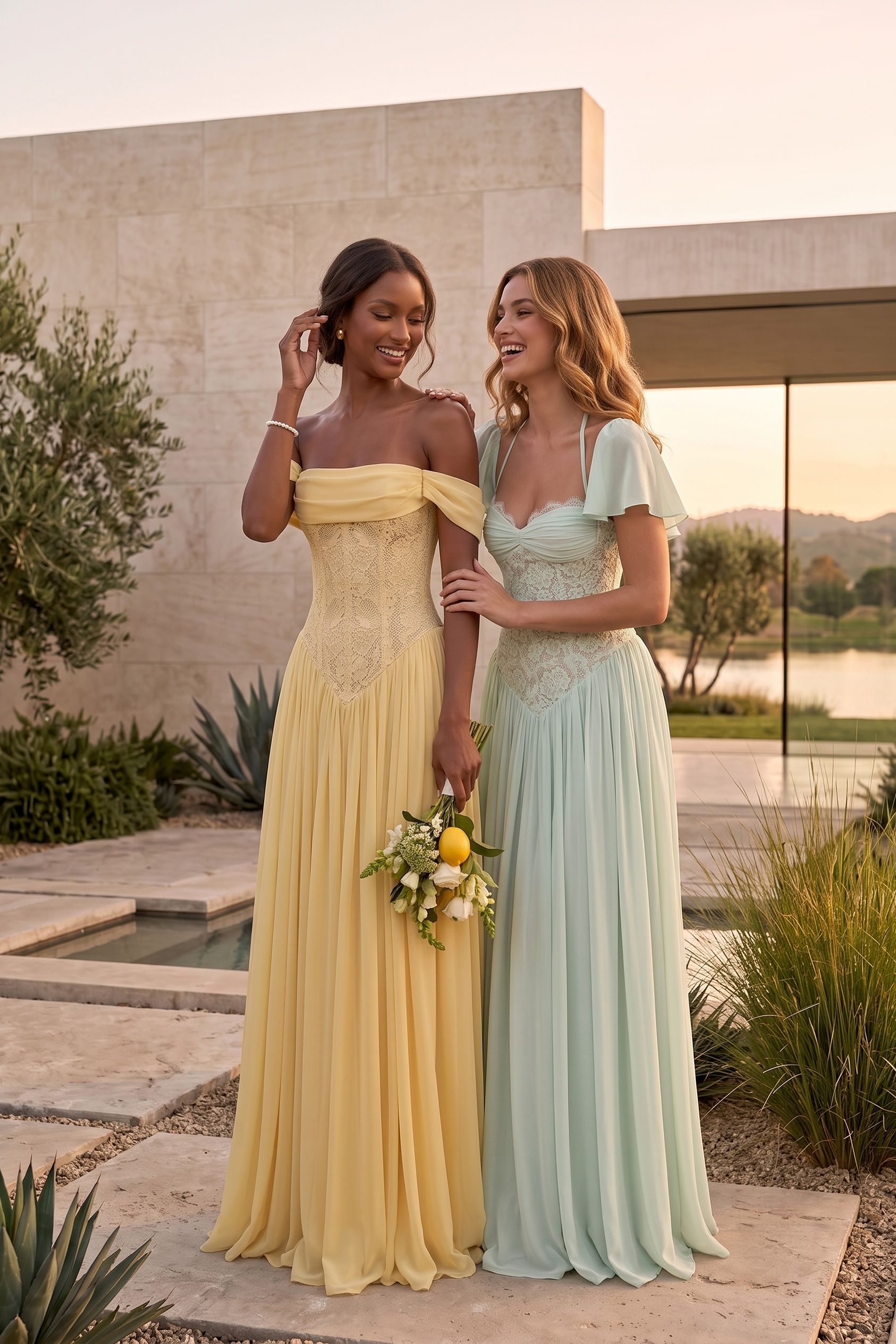 Elegant A Line Floor length Chiffon Lace Bridesmaid Dress CG0338BM Bridesmaid Dress