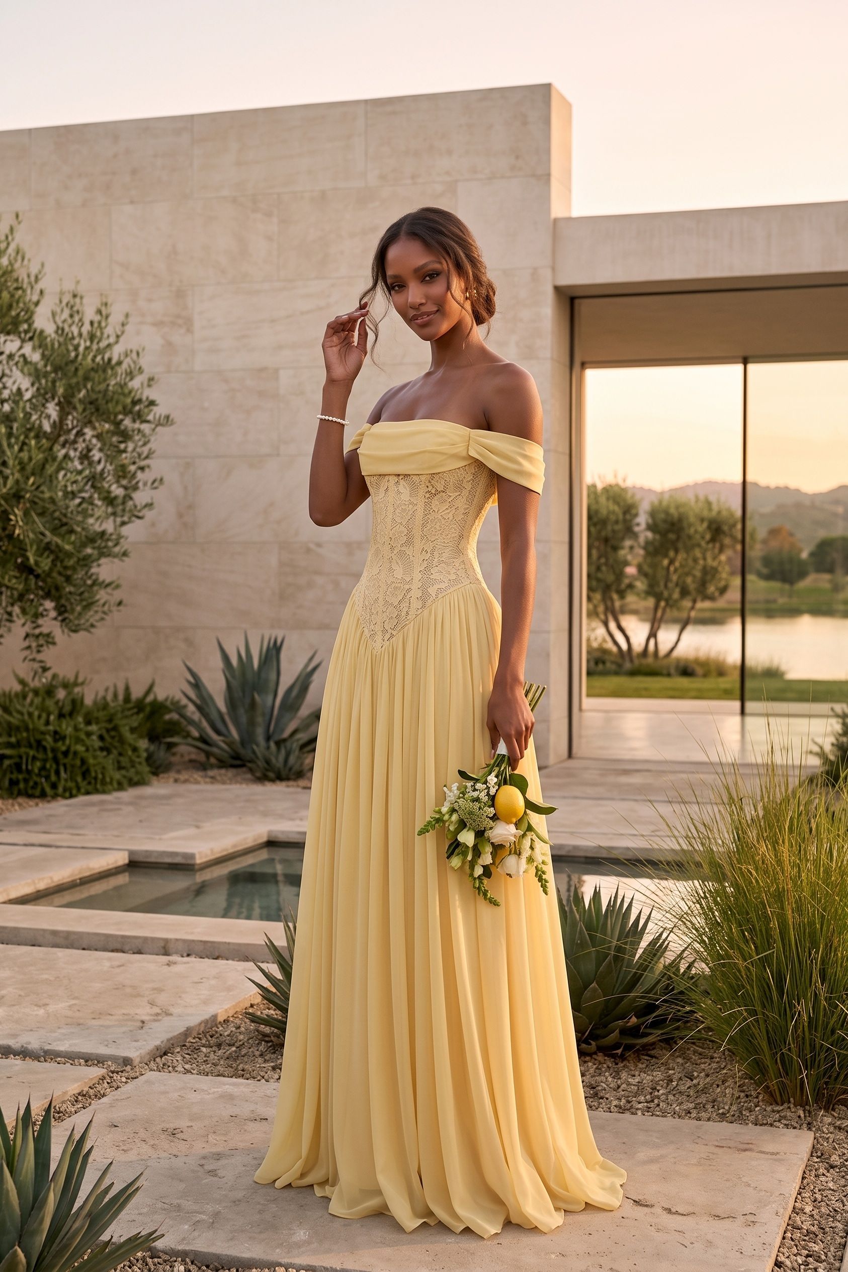 Elegant A Line Floor length Chiffon Lace Bridesmaid Dress CG0338BM Bridesmaid Dress