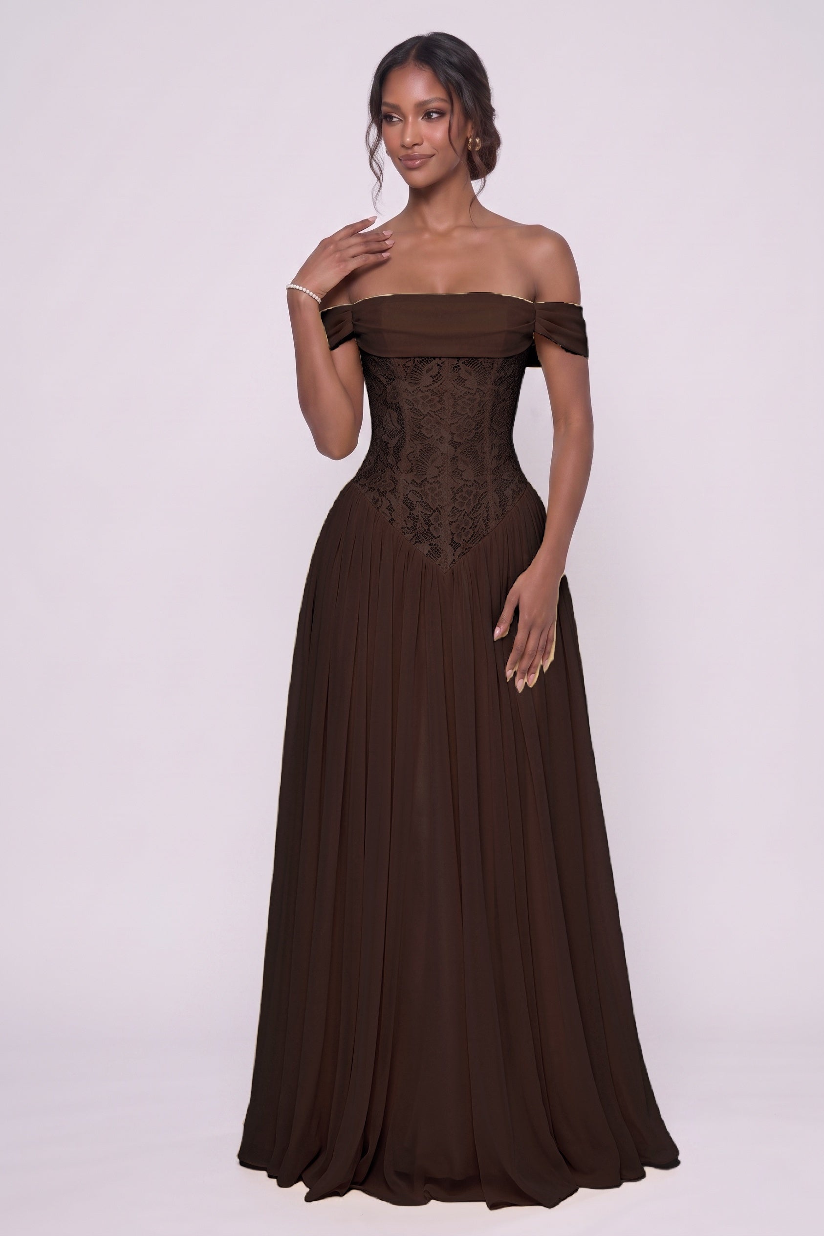 Elegant A Line Floor length Chiffon Lace Bridesmaid Dress CG0338BM Bridesmaid Dress