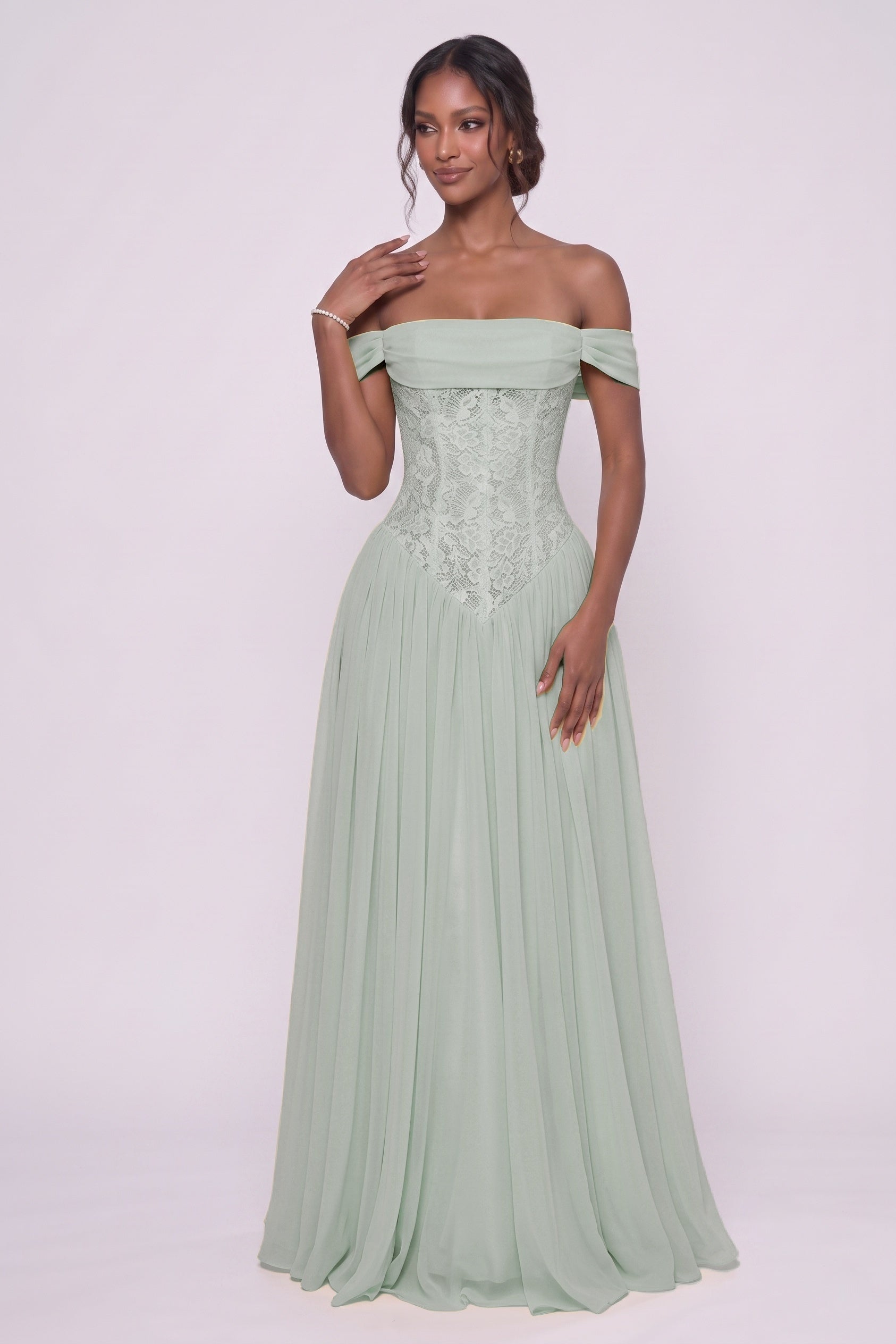 Elegant A Line Floor length Chiffon Lace Bridesmaid Dress CG0338BM Bridesmaid Dress