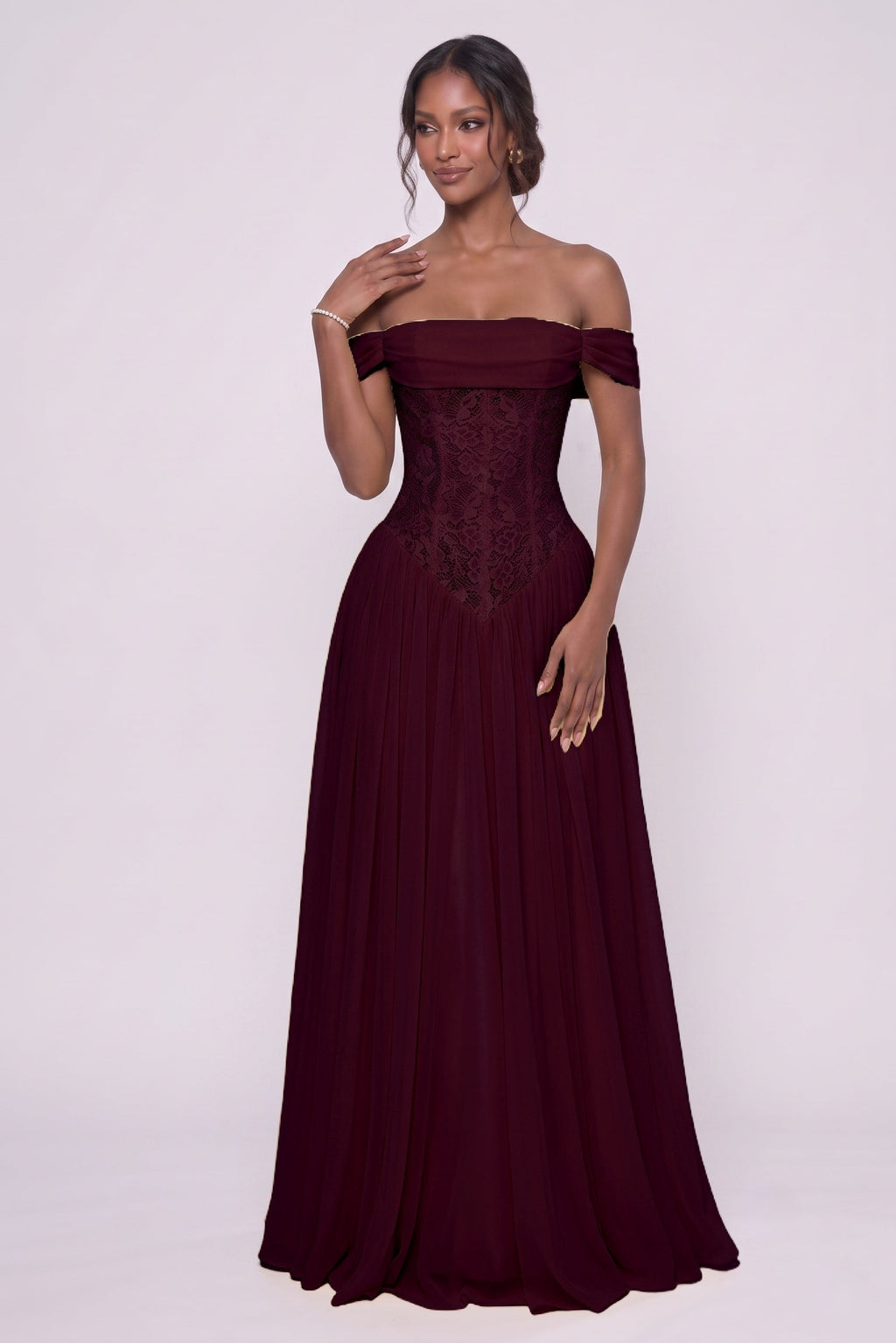 Elegant A Line Floor length Chiffon Lace Bridesmaid Dress CG0338BM Bridesmaid Dress
