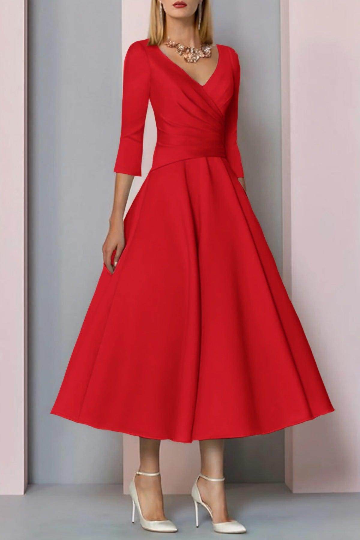Elegant A Line Tea Length Satin Mother Dress Mother of the Bride Dress
