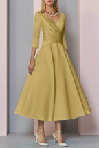 Elegant A Line Tea Length Satin Mother Dress Mother of the Bride Dress