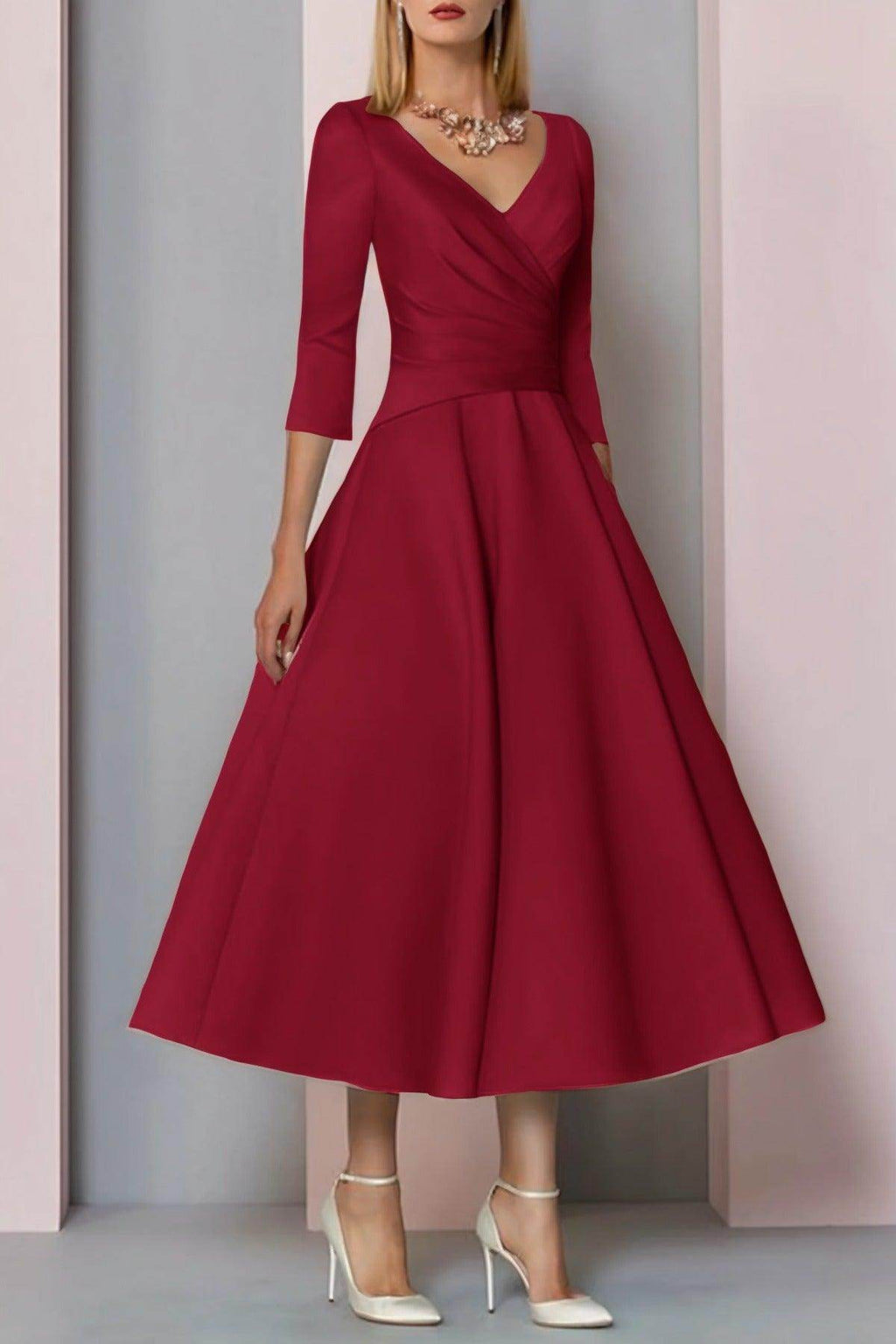Elegant A Line Tea Length Satin Mother Dress Mother of the Bride Dress