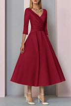 Elegant A Line Tea Length Satin Mother Dress Mother of the Bride Dress