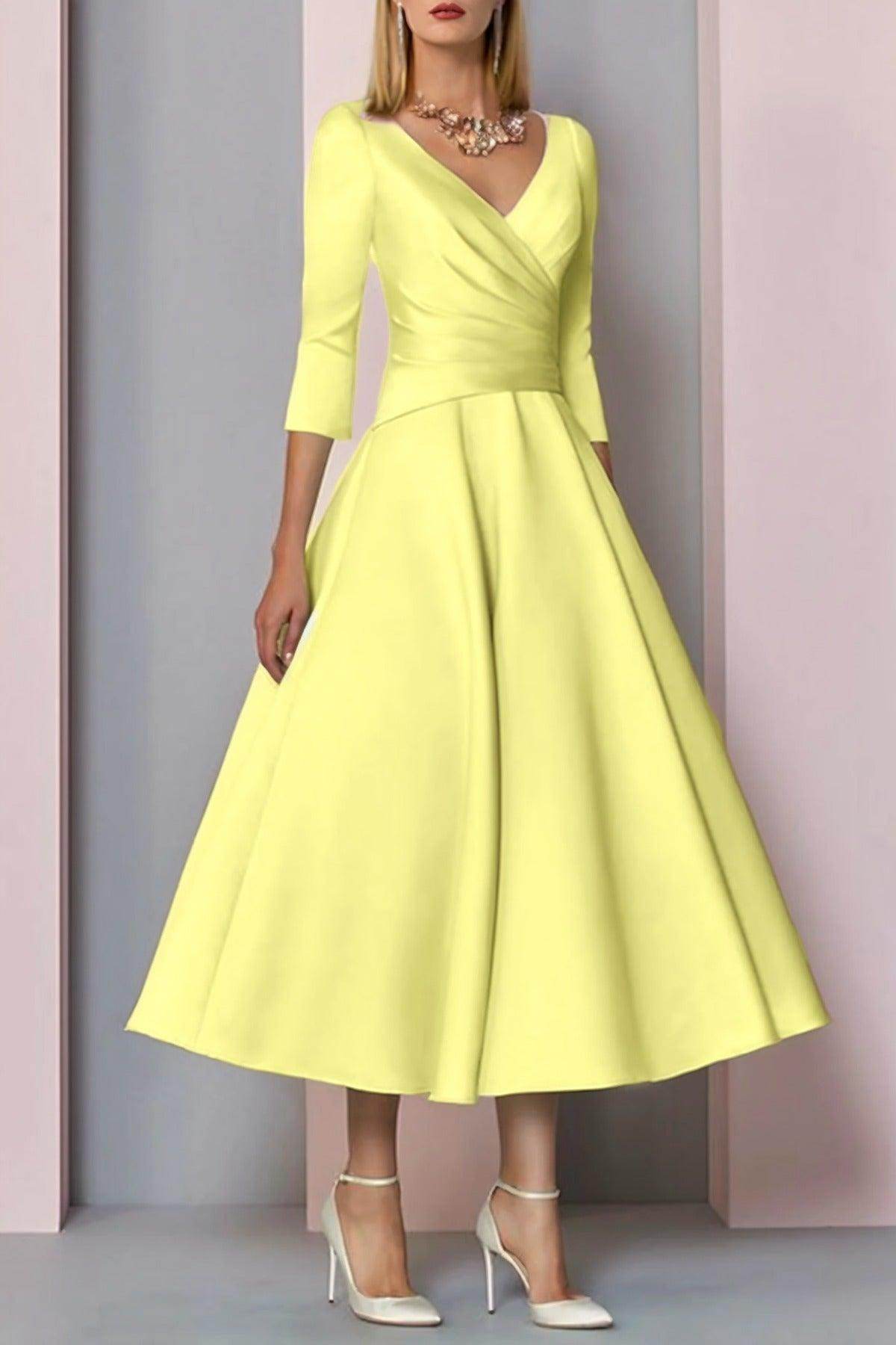 Elegant A Line Tea Length Satin Mother Dress Mother of the Bride Dress