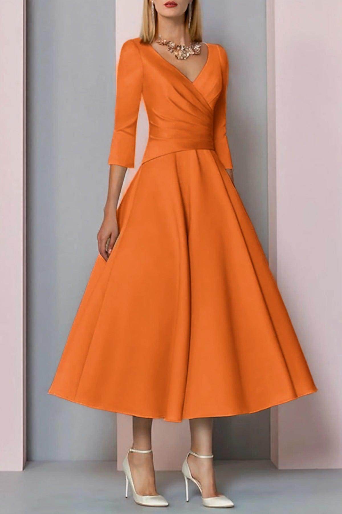 Elegant A Line Tea Length Satin Mother Dress Mother of the Bride Dress
