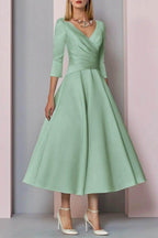Elegant A Line Tea Length Satin Mother Dress Mother of the Bride Dress
