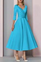 Elegant A Line Tea Length Satin Mother Dress Mother of the Bride Dress