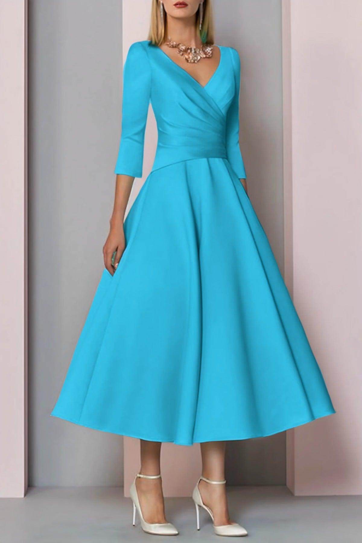 Elegant A Line Tea Length Satin Mother Dress Mother of the Bride Dress