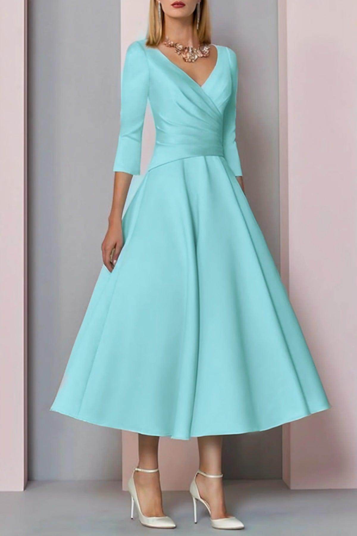 Elegant A Line Tea Length Satin Mother Dress Mother of the Bride Dress