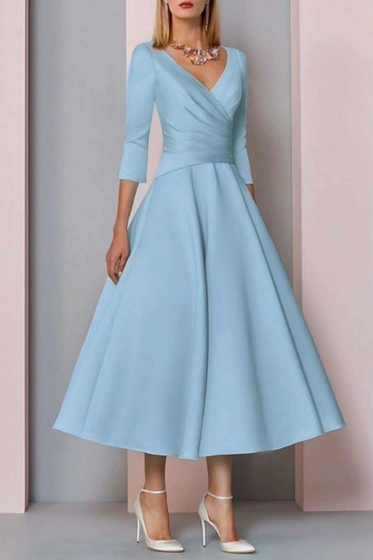 Elegant A Line Tea Length Satin Mother Dress Mother of the Bride Dress