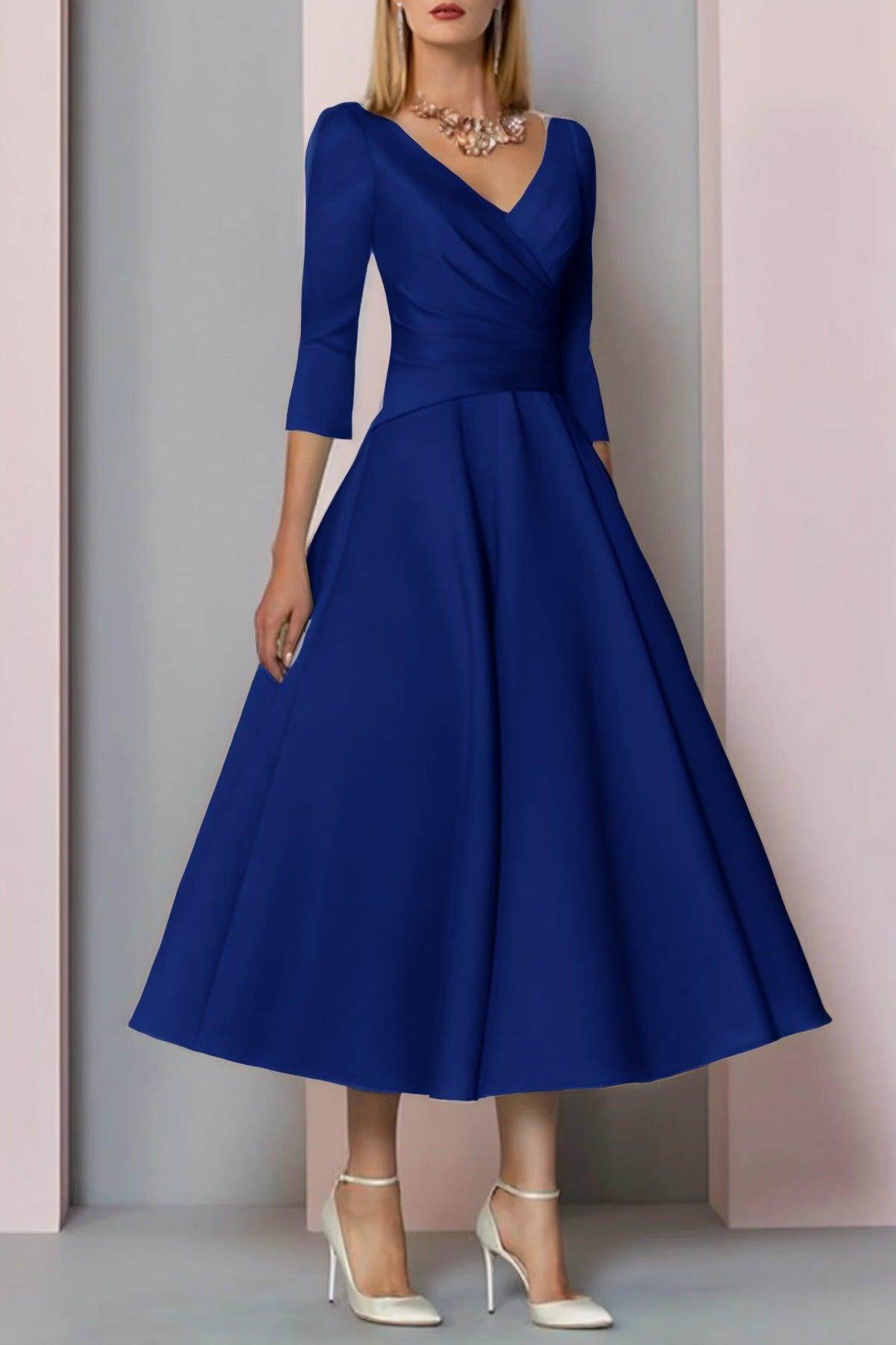Elegant A Line Tea Length Satin Mother Dress Mother of the Bride Dress