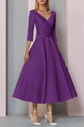 Elegant A Line Tea Length Satin Mother Dress Mother of the Bride Dress