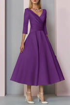 Elegant A Line Tea Length Satin Mother Dress Mother of the Bride Dress