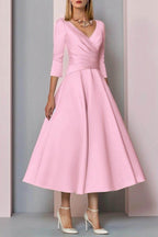 Elegant A Line Tea Length Satin Mother Dress Mother of the Bride Dress
