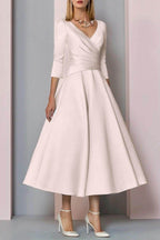 Elegant A Line Tea Length Satin Mother Dress Mother of the Bride Dress