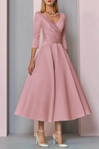 Elegant A Line Tea Length Satin Mother Dress Mother of the Bride Dress
