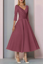 Elegant A Line Tea Length Satin Mother Dress Mother of the Bride Dress
