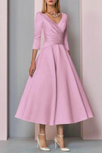 Elegant A Line Tea Length Satin Mother Dress Mother of the Bride Dress