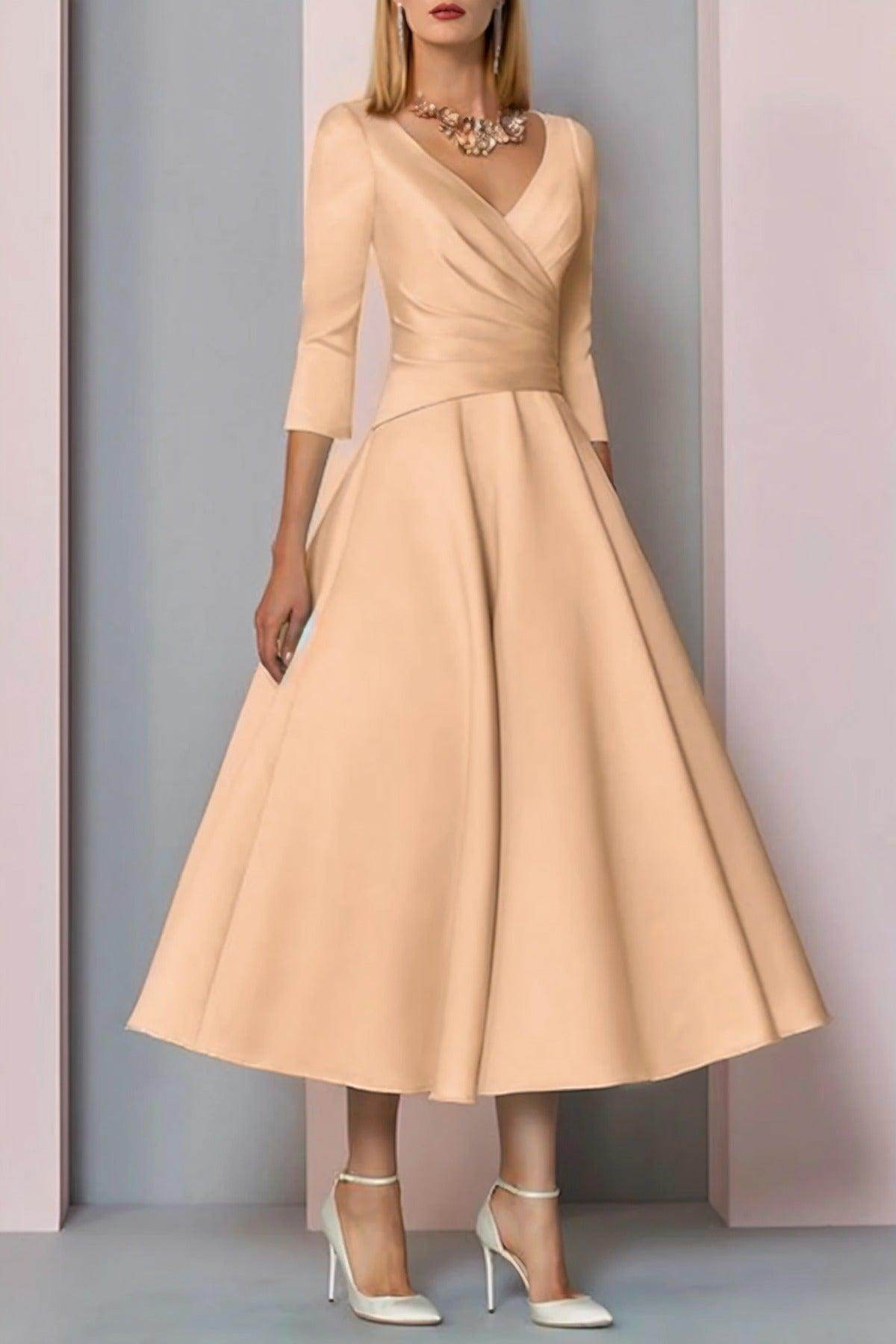 Elegant A Line Tea Length Satin Mother Dress Mother of the Bride Dress